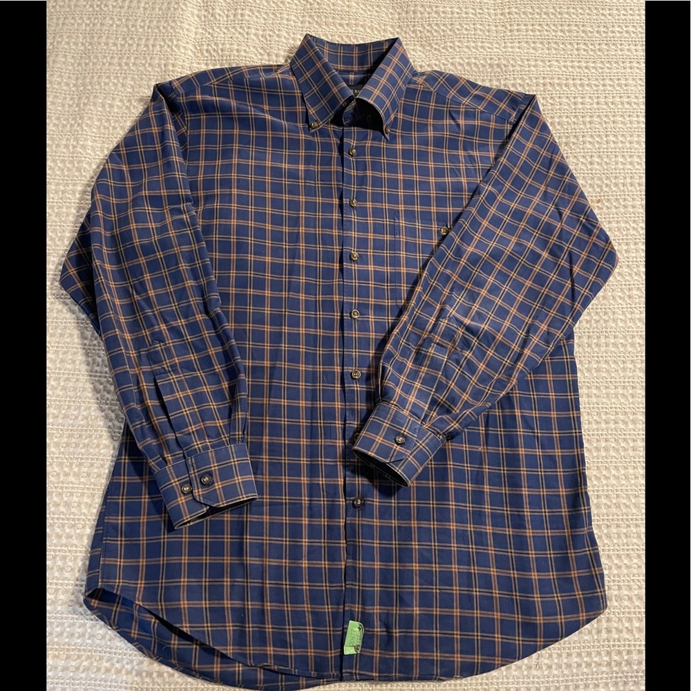 Men’s Scott Barber Button Down Navy/brown Size L